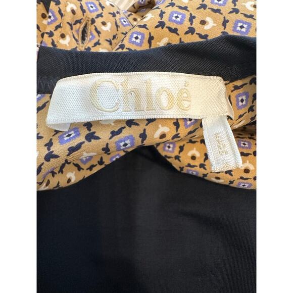 Chloé Pleated Patterned Silk Back Dress Size Large - Picture 5 of 16